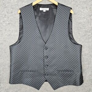 Pronto Uomo Gray Waistcoat Vest Size L 44 Polyester Geometric Micro Dobby Button